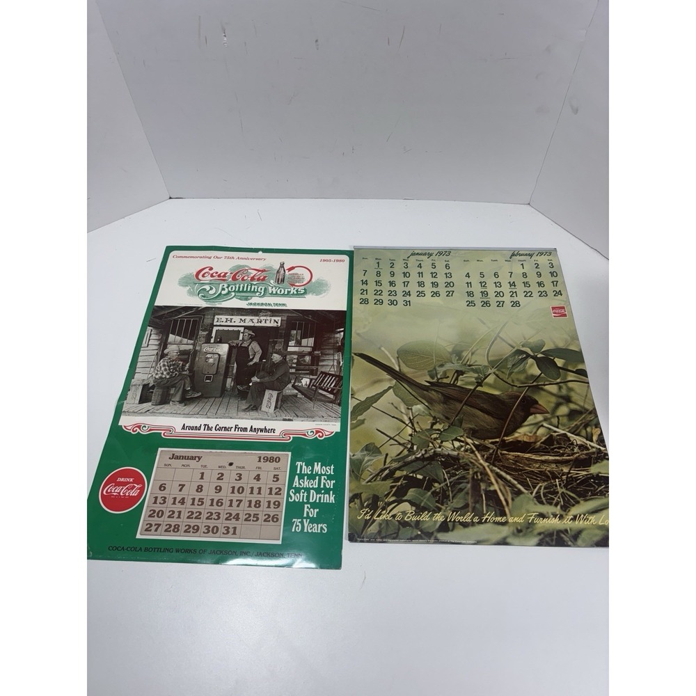 1973 + 1980 Coca Cola Coke Advertising Calendar Bird Vintage Original‎ Rare